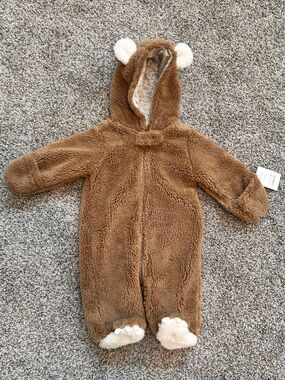 NEW Carter's Brown Plush Hooded Baby Snowsuit